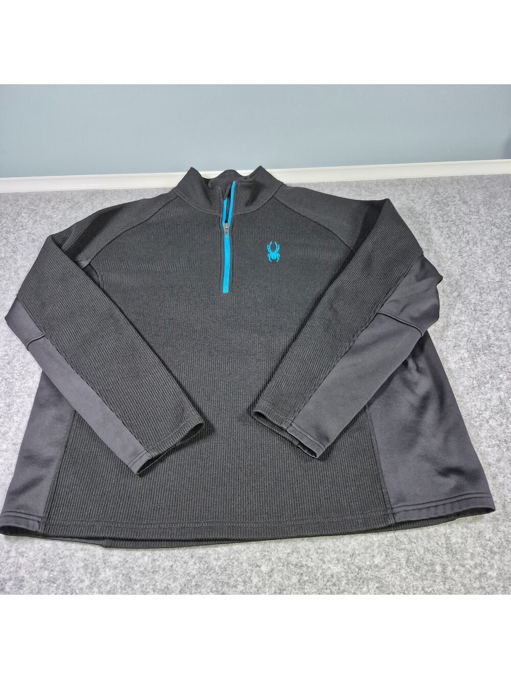 Men's Spider 1/4 Zip Black & Teal Pullover Sz XXXL Logo Jacket Lightweight